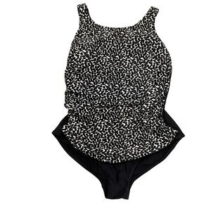 Amoena Morena HB Swimsuit Women 18C Black White Ruched Mastectomy 70750 Modest